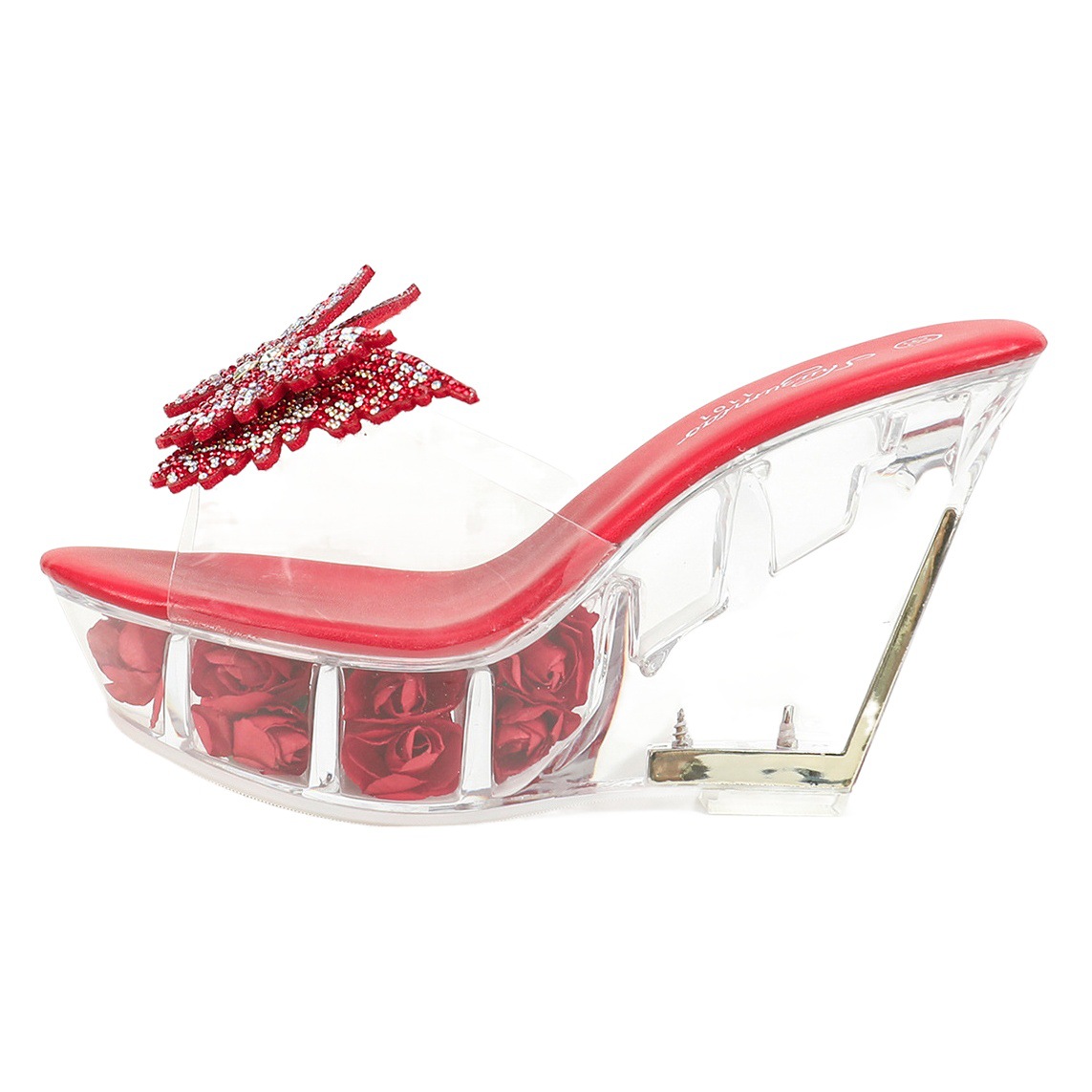 1101-65 foreign trade Korean style wedge 10CM nightclub high heels Flower heel women's shoes catwalk pole dance shoes Crystal bottom