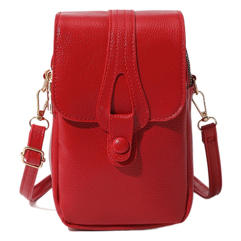 Simple and Fashionable Women's Cross-Body Shoulder Bag, Vertical Mobile Phone Bag, Double-Layer Zipper Design, Multi-Capacity Storage Coin Purse