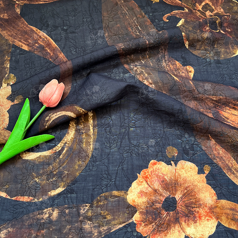 Dark night gilt new Chinese style Hanfu cheongsam dress fabric handmade DIY fabric Tencel jacquard fabric