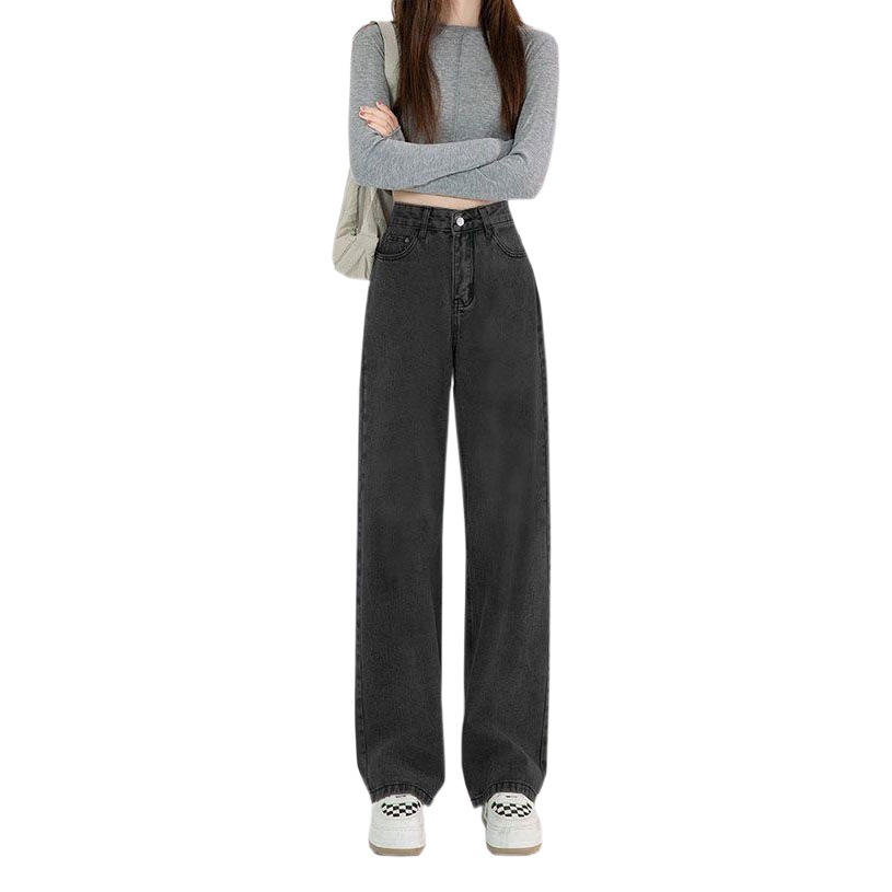 Winter high waist wide leg pants fleece-lined jeans women's high waist winter thickened draping wide leg pants mopping straight pants