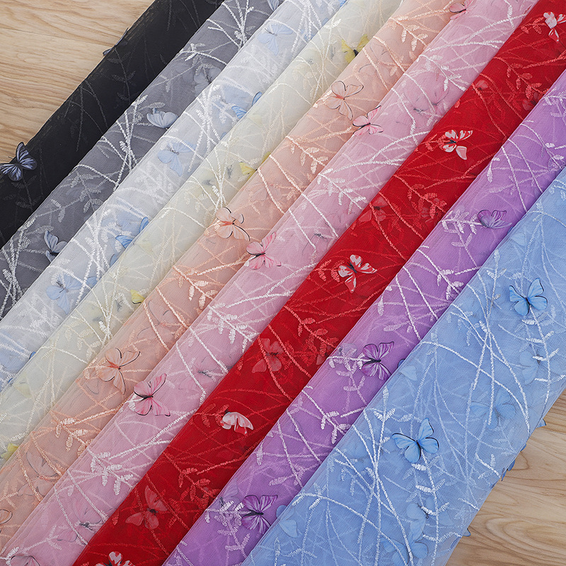 3D three-dimensional leaf butterfly embroidery lace embroidery mesh cloth background decoration fashion stage clothing fabric