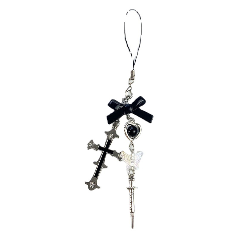 Sweet Cool Laser Butterfly Cross Needle Phone Chain ins Vintage Y2K Millennium Style Keychain Bag Hanging Ornaments