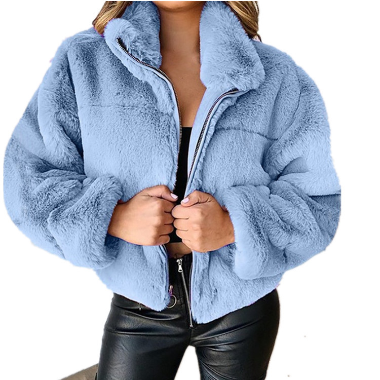 Picture of 2024 cross-border Amazon explosions European and American women's autumn and winter rabbit fur zipper cardigan plush warm coat