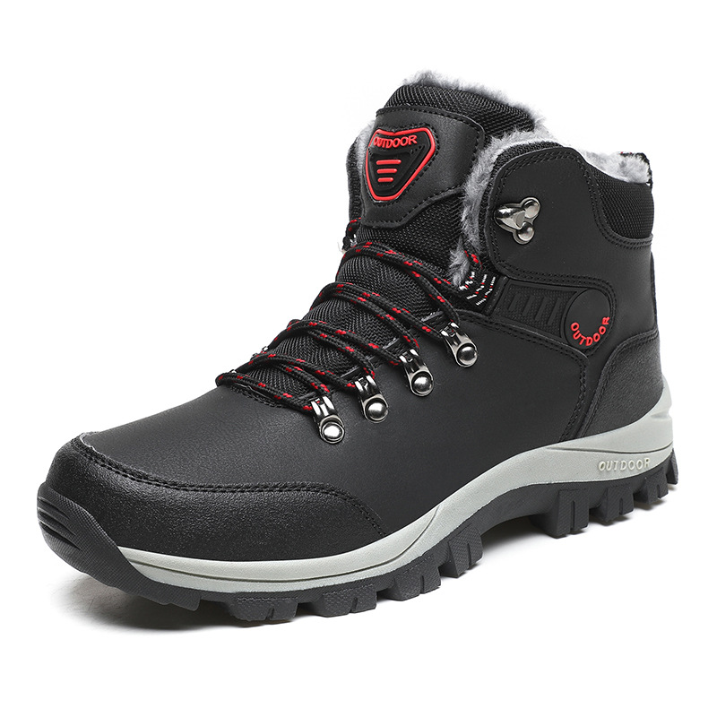 Winter Men's High-Top Cotton Shoes Fleece-Lined Hiking Shoes Non-Slip Leather Waterproof Snow Boots Outdoor Travel Sports Warmth