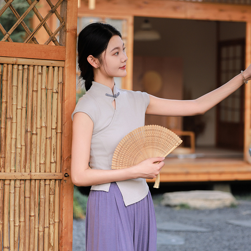 Picture of Classical Dance Clothing Adult Short-sleeved Top Thin Slimming Irregular Modern Dance Clothing Daily Wear Dancing Clothing