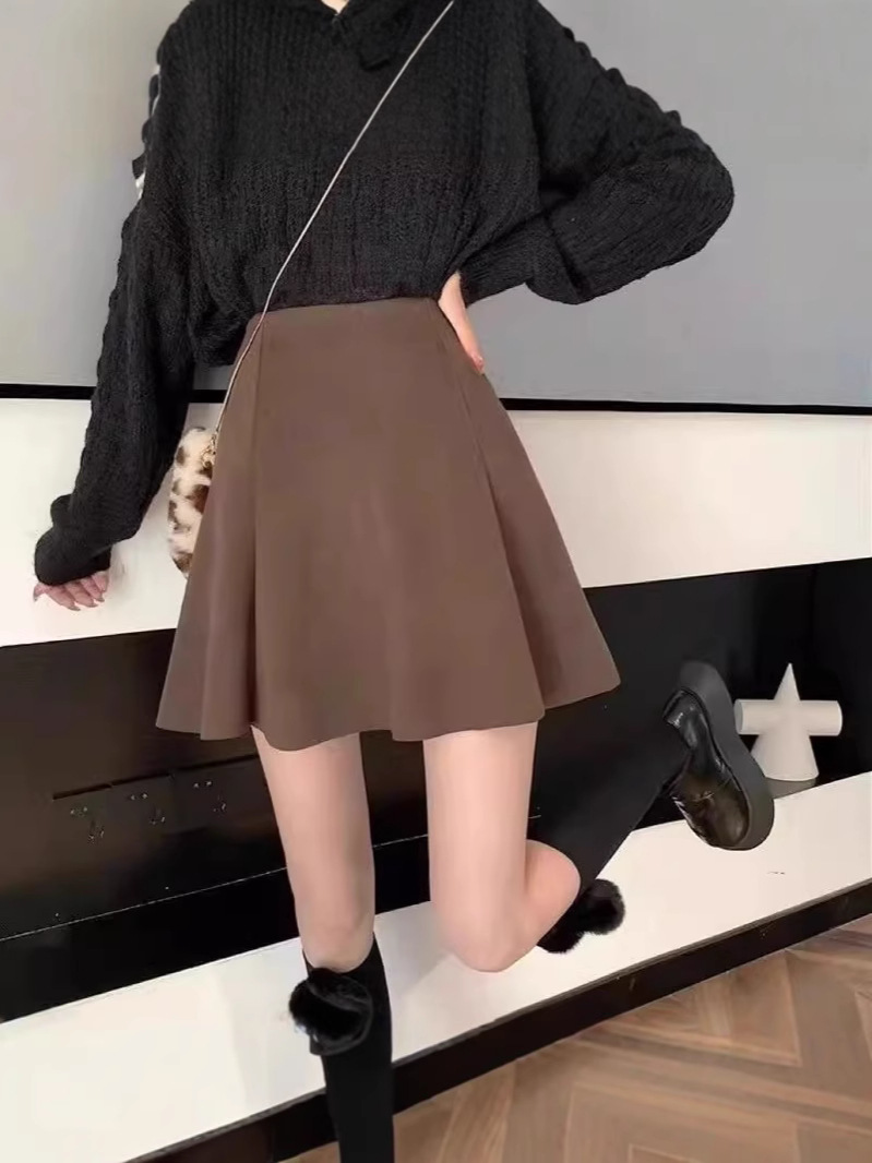 Autumn and Winter New Wool Short Skirt Skirt Umbrella Skirt Women's High Waist Slimming College Style Pleated Skirt Anti-glare A- line Skirt