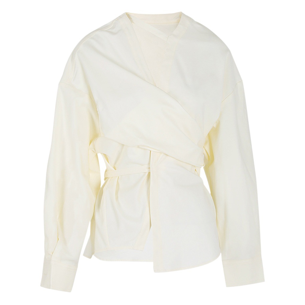 Niche Design French Style 2025 Spring New Style Lazy Deconstructed Style Waist Slimming Look Asymmetrical Women's Shirt