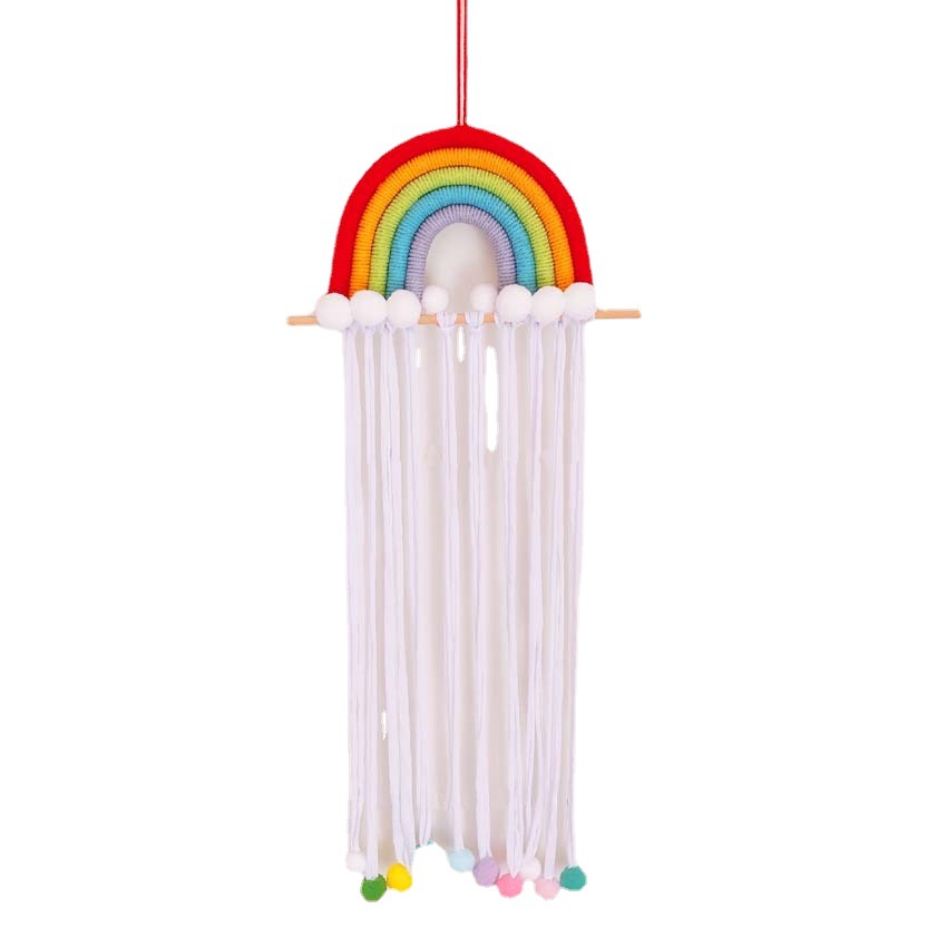 Picture of ins Nordic Rainbow Tassel Hair Accessories Hairpin Finishing Storage Woven Children's Room Decoration Wall Decoration