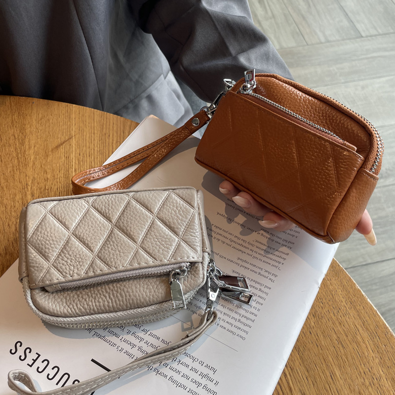 Genuine Leather Women's Mini Small Bag Coin Purse Cowhide Large Capacity Three-Zip Multi-Function Handbag Coin Bag Clutch Bag