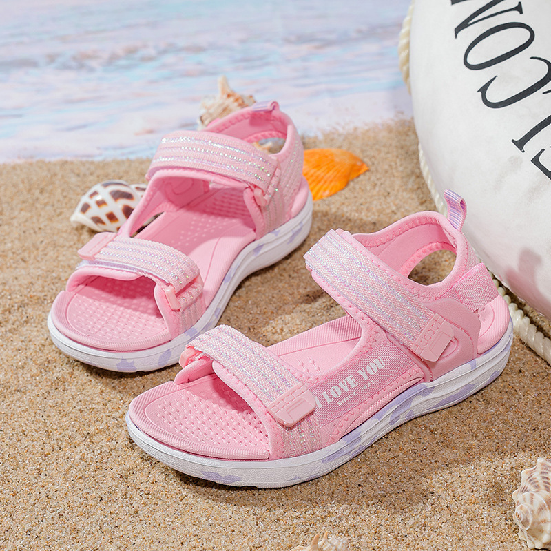 Children's Shoes 8023 Beach Shoes Solid Color Girls Stylish Sandals Soft Sole Wear-resistant New Summer All-match Pink Series