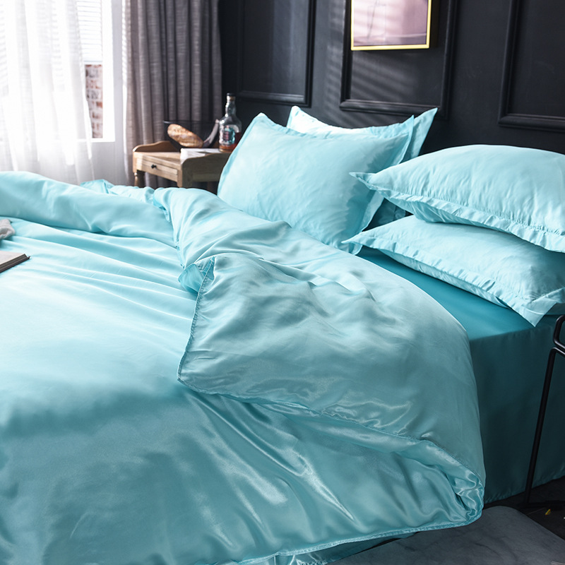Picture of Summer solid color double-sided washed Ice Silk four-piece set silky color matching quilt cover sheets foreign trade cross-border bedding wholesale