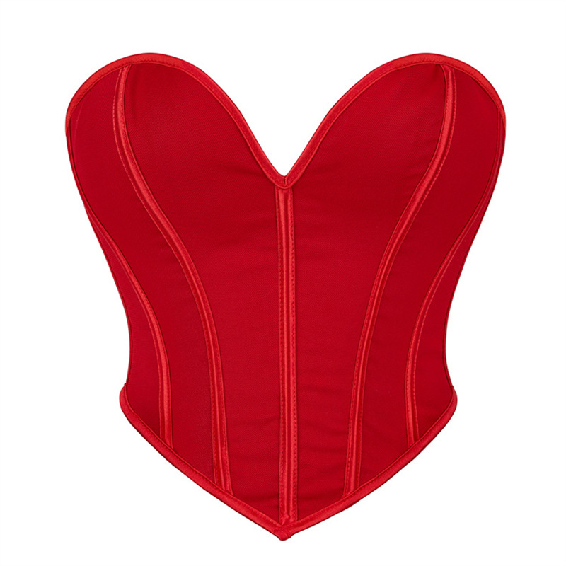 Picture of Black Matte Pattern Tube Top for Women, Sexy Palace Top, Cute Heart-Shaped Tube Top Corset, Off-Shoulder Shapewear