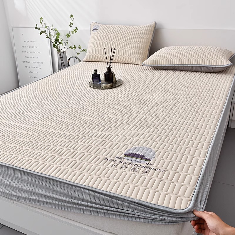 Picture of New Summer Ice Silk Latex Mat Three-Piece Set of Fitted Sheets Foldableing Dormitory Student Single Machine Washable Mat