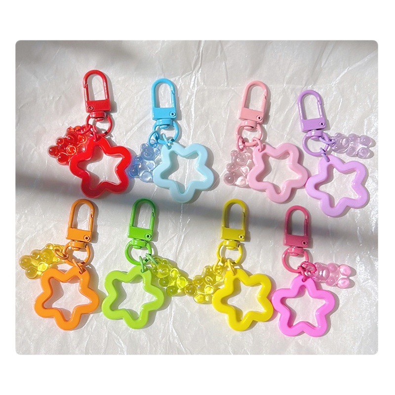Colorful bear five-pointed star acrylic keychain pendant earphone case airpods ornaments cute bag ornaments