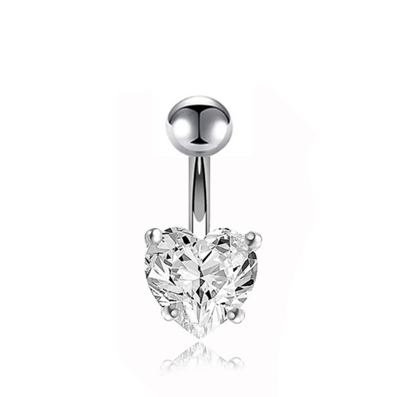 Picture of European and American Double Diamond Four-Claw Heart Zircon Fashionable Navel Ring Stainless Steel Navel Nail Trendyy Stainless Steel Navel Button