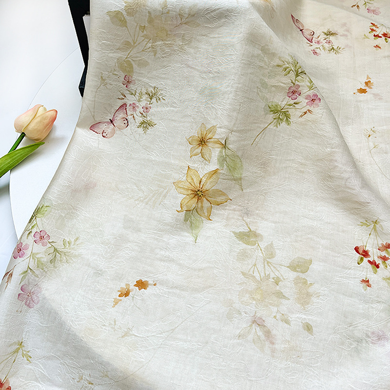 Tencel Jacquard Fabric Floral Butterfly Pattern 1.5m Width New Chinese Style National Style Hanfu Cheongsam Dress Fabric
