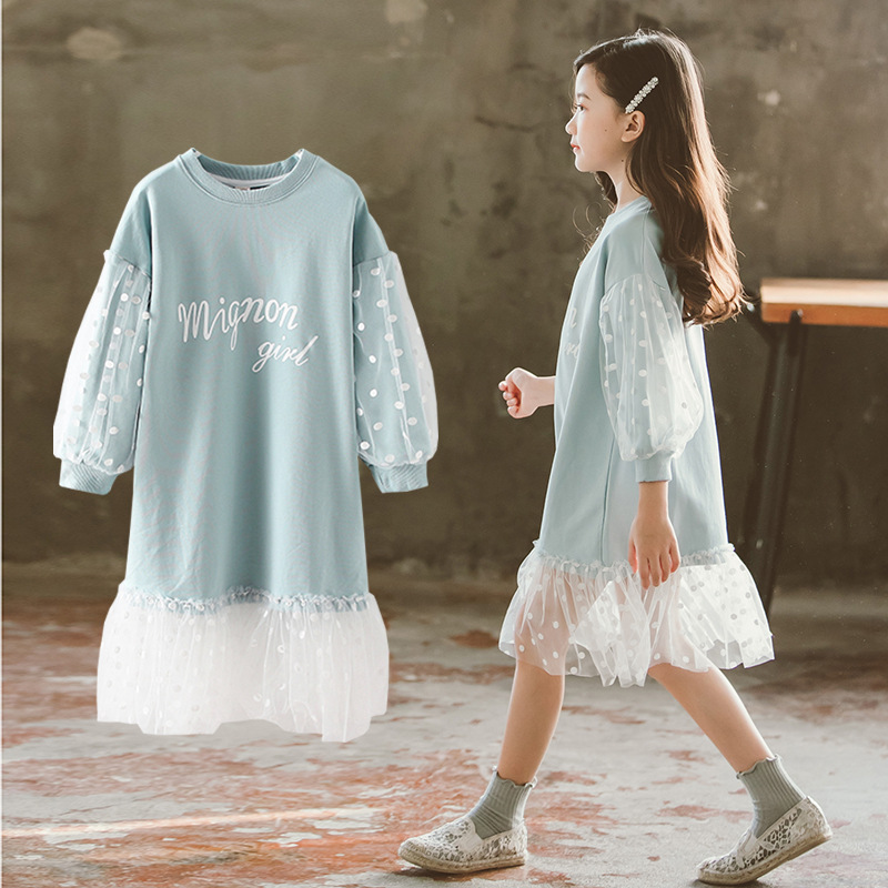 Picture of Girls Spring & Fall Dress 2024 New Style Kidsren's Baby Girl Fashionable Sweatshirt Long-Sleeved Princess Gauze Skirt Little Girl