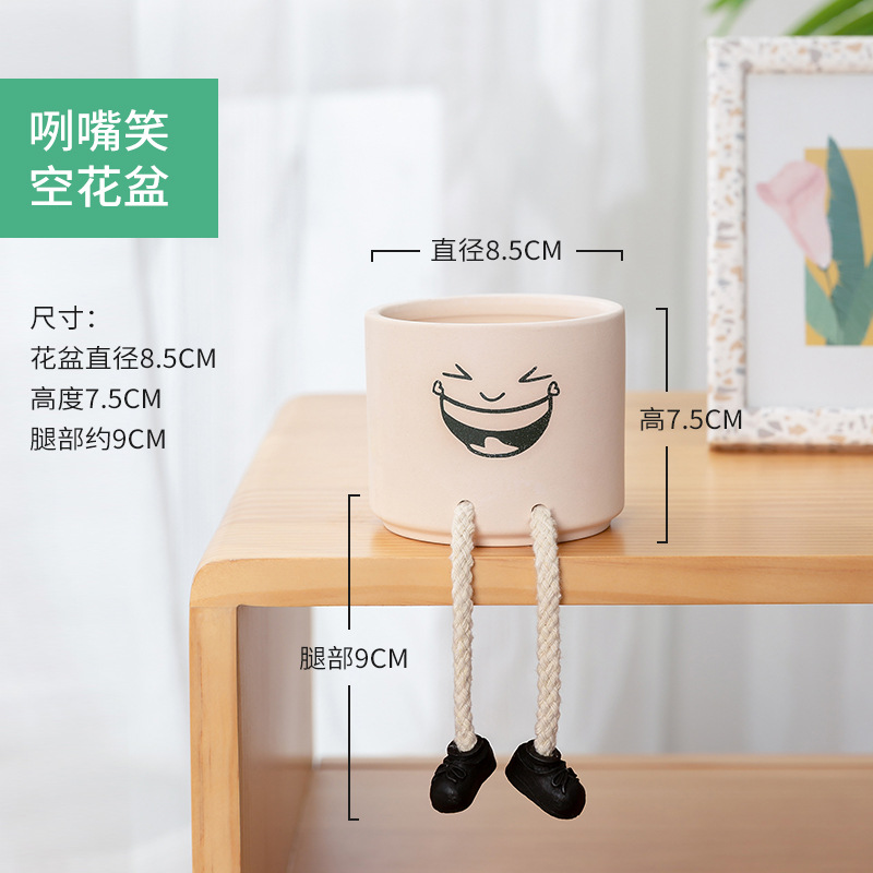 Picture of Creative Expression Hanging Feet Doll Ceramic Flower Pot Artificial Flower Potted Plant Green Plant Indoor Balcony Desktop Decoration Crafts