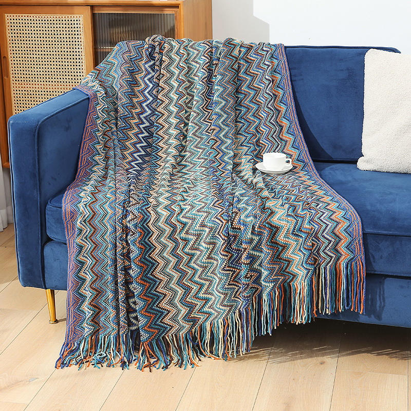 Picture of Bohemian Sofa Blanket Autumn and Winter Knitted Blanket Lazy Travel Shawl Office Bed End Nap Thin Blanket