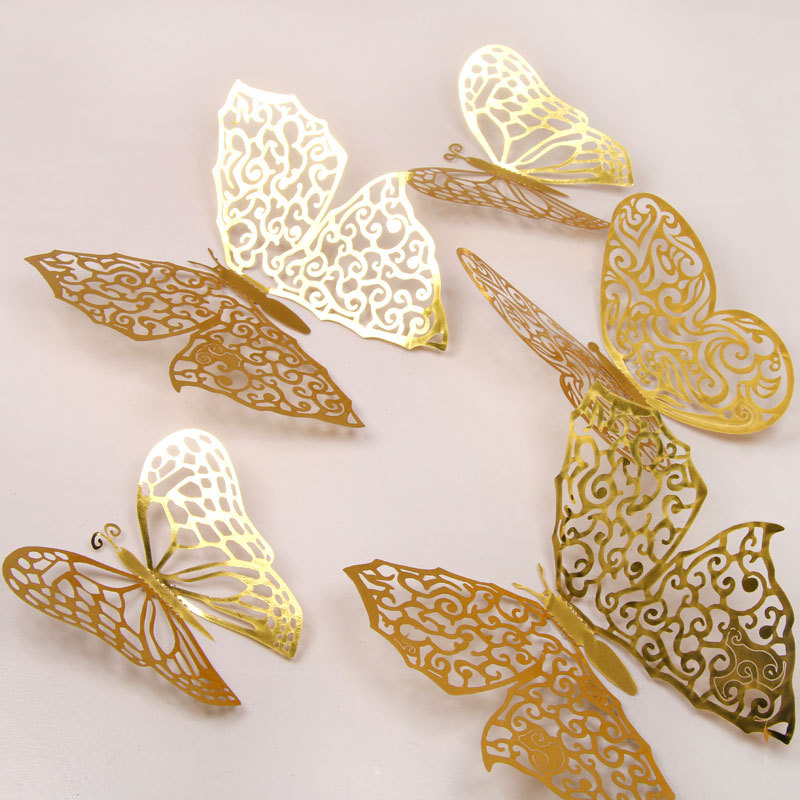 Cross-border foreign trade Color Butterfly 3D three-dimensional texture imitation metal wall decoration 12 hollow butterfly wall stickers