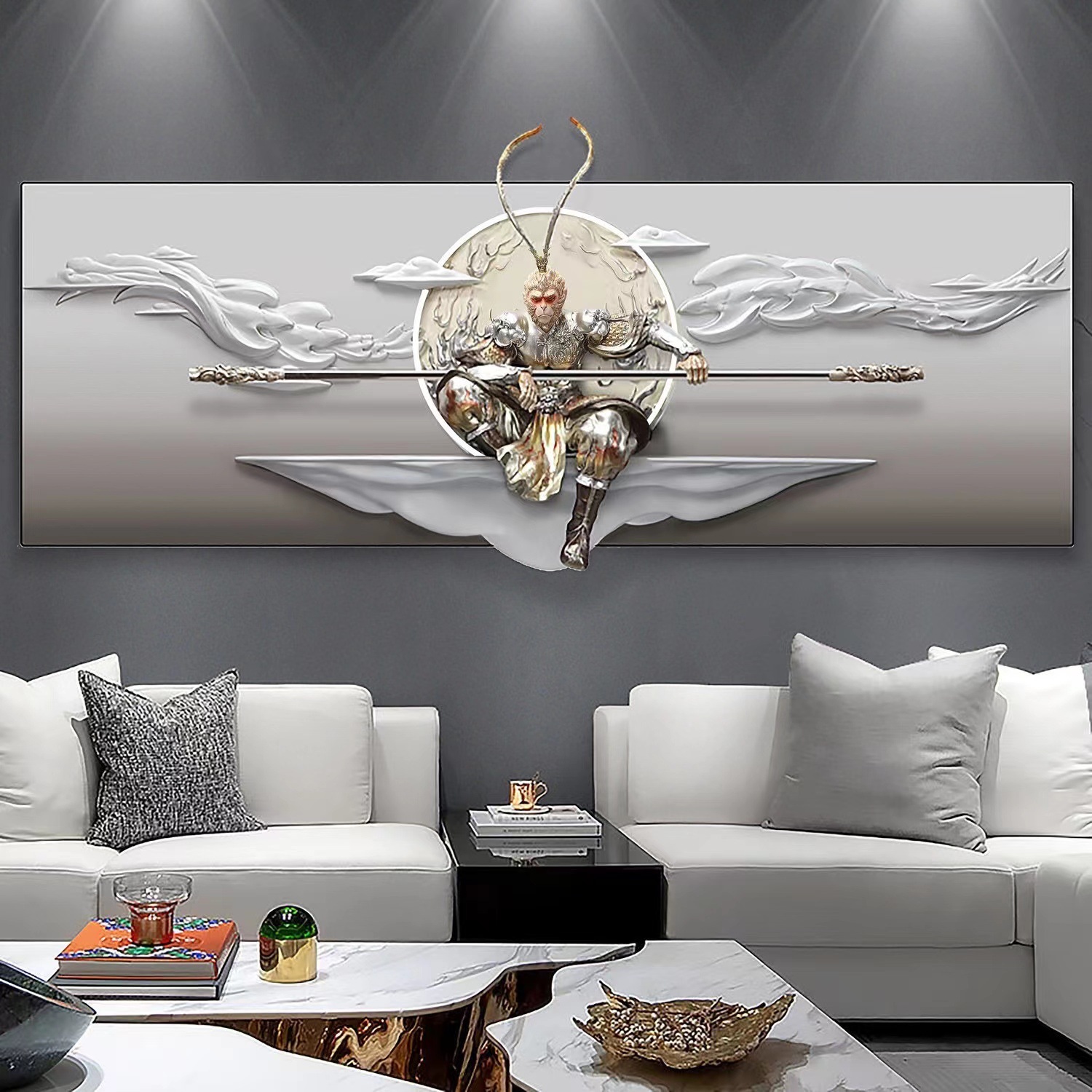 Picture of Three-dimensional relief painting living room decorative painting Monkey King Monkey King painting sofa background wall mural painting