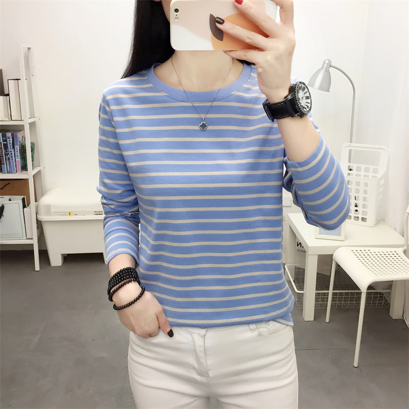 Picture of Striped T-shirt Women's Long Sleeve Top Early Autumn 2024 New plus size Loose Slimming Base Shirt Striped T-shirt