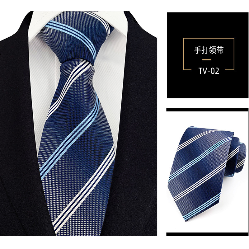 Picture of Men's Tie 8cm Hand Tie Polyester Professional Dress Interview Striped Tie Men's Red Bridegroom Wedding Tie