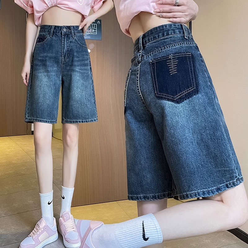 Picture of Blue Denim Shorts Women's Summer Thin 2023 New High Waist Loose Slimming a-line Straight Pants