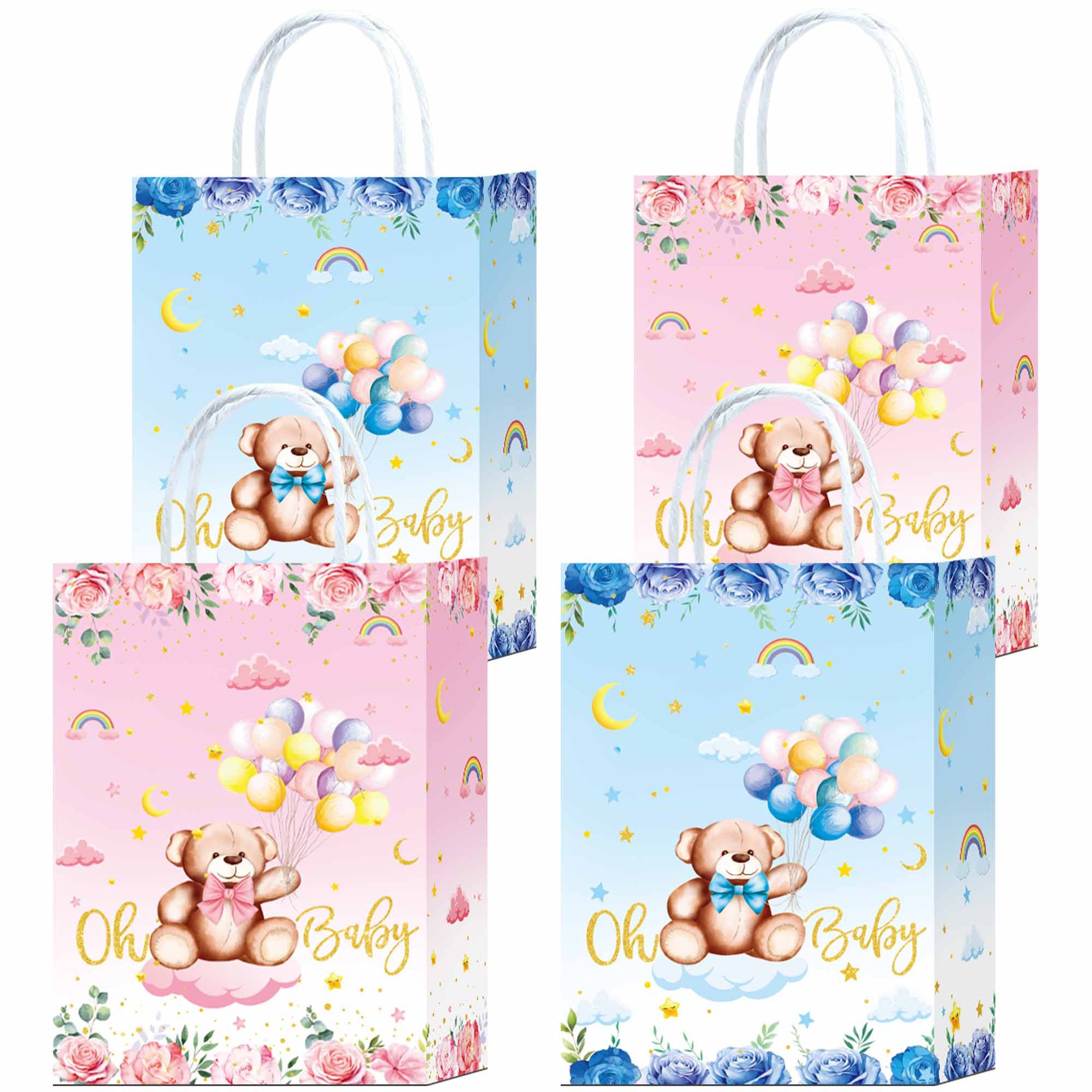 Amazon cute wind bear gift paper bag shopping clothing gift bag cartoon gift white cow gift paper bag