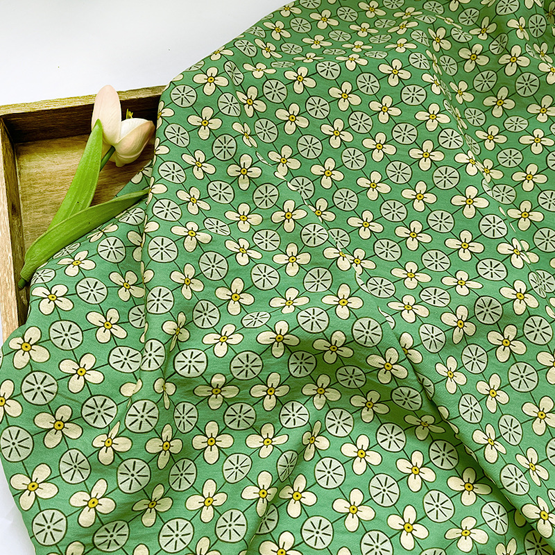 Green Background Floral Digital Print Fabric New Chinese Style Brocade Cotton Fabric for Cheongsam Dresses Tops Hanfu Fabric