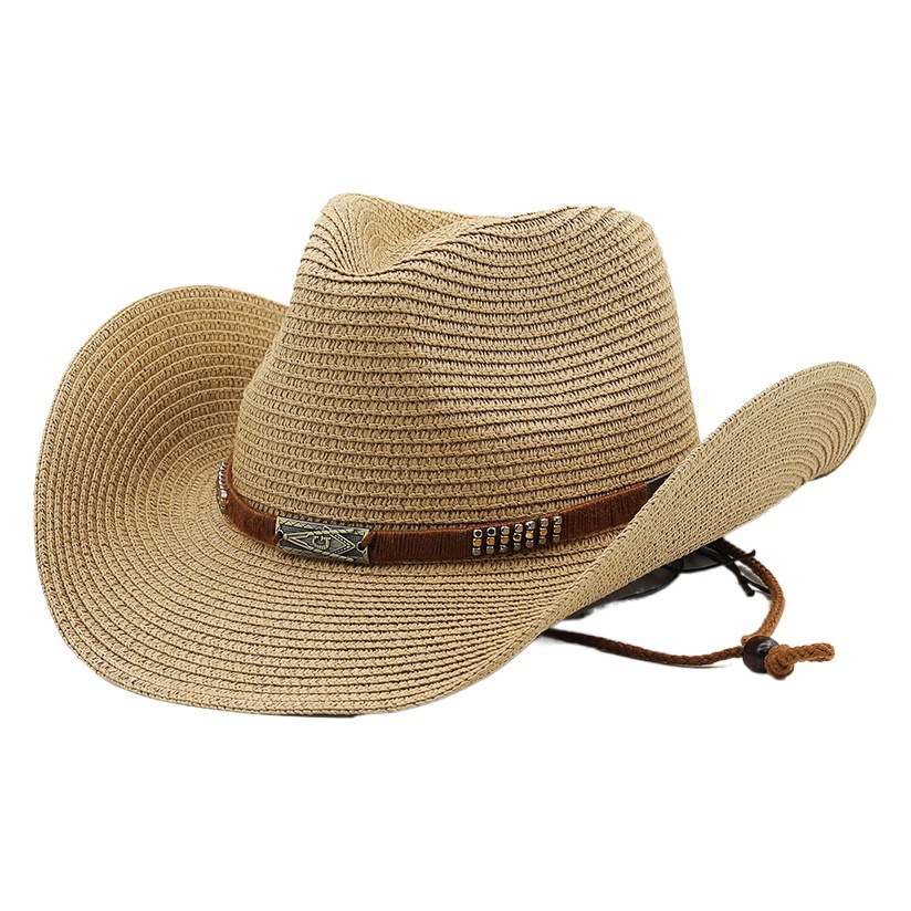 Ethnic style classic belt Denim straw hat female men's summer sun hat brim Western Denim Straw Hat sun hat