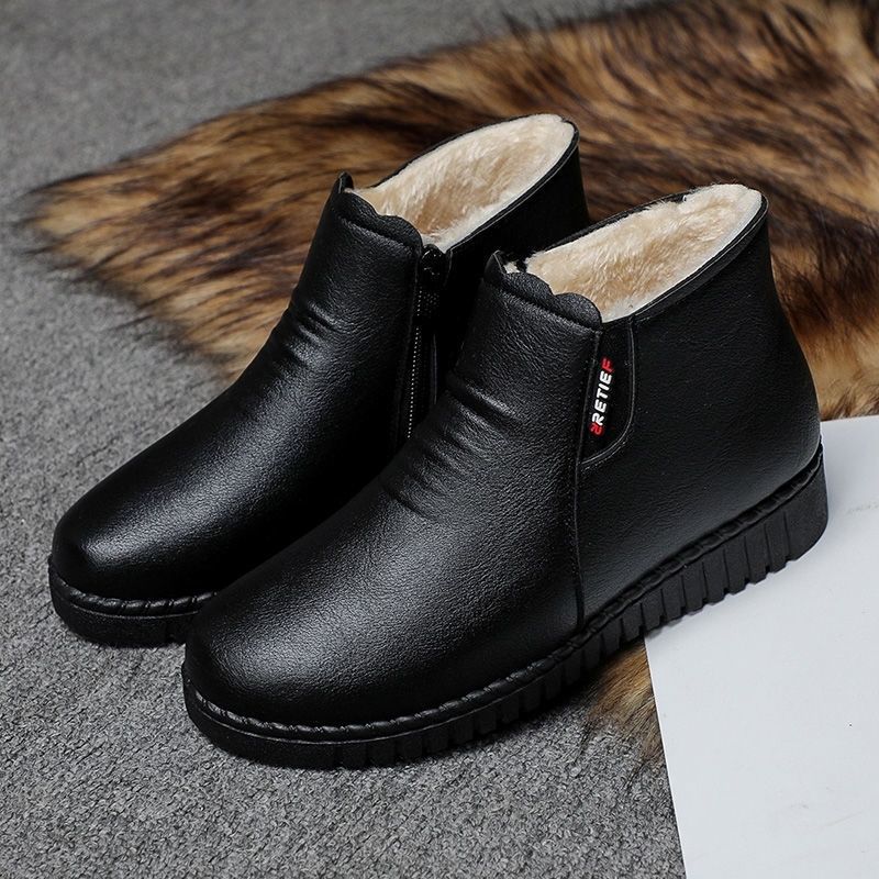 Thick warm cotton-padded shoes for middle-aged and elderly women winter mom shoes fleece-lined non-slip flat soft bottom comfortable grandma leather shoes