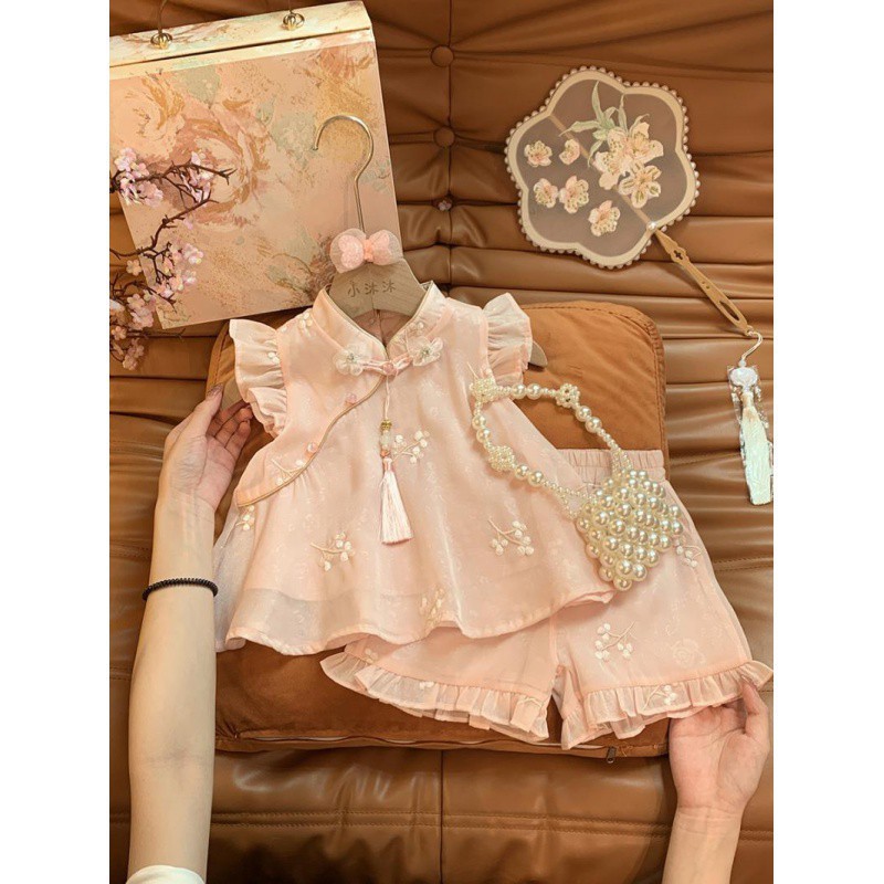 Picture of Girls' suit Summer 2024 New Western Style Baby Girl's National Style Summer Sweet New Chinese Style National Style Two-piece Fashionable Set