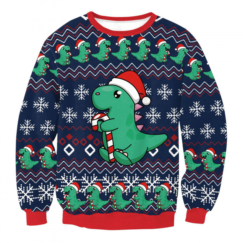 Fashion cross-border new Christmas crew neck foreign trade sweatshirt small milk dragon elk cartoon fashion 3D printed clothing love