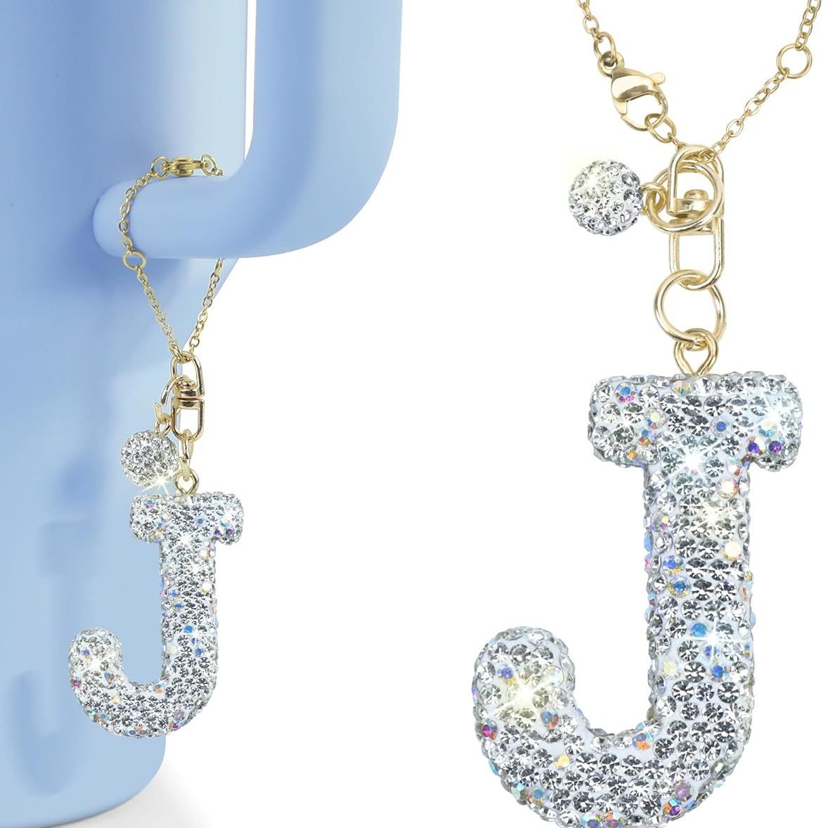 Diamond Name Letter Water Cup Hanging Decorations Tumbler Water Bottle Chain with Handle Soft Pottery English Letter Keychain Accessories