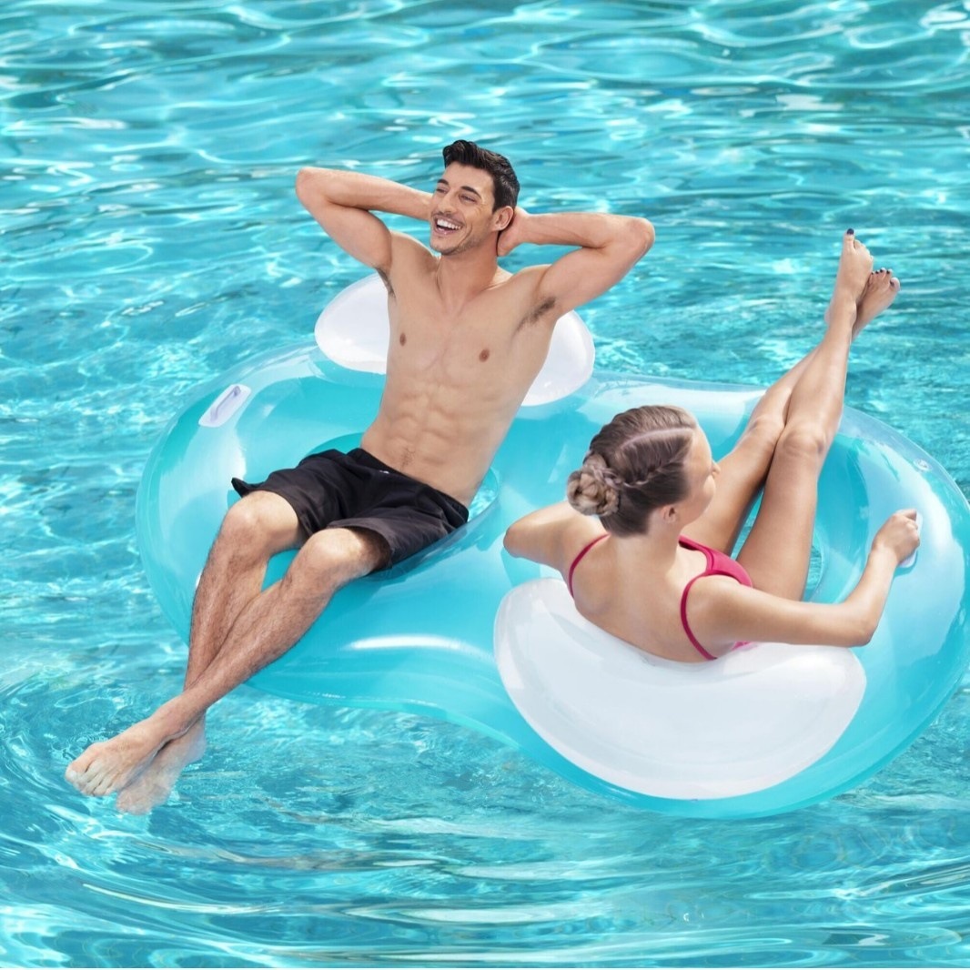 Picture of Water Inflatable Floating Row Floating Bed Queen Adult Pool Leisure Chair Floating Cushion with Backrest and Cup Holder