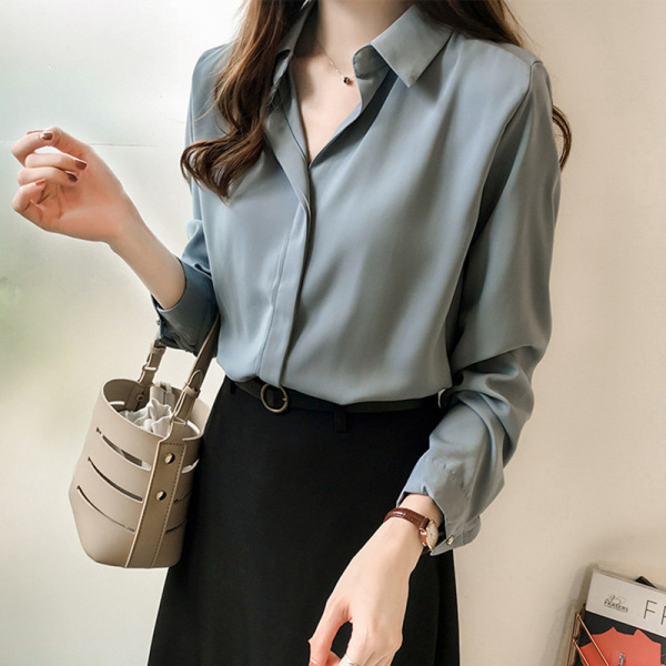 2023 new versatile student Korean style chiffon white shirt women's long sleeve loose Korean style plus size shirt top