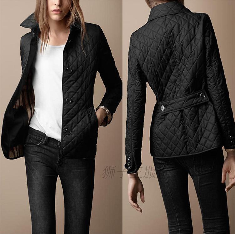 Picture of Wish popular AliExpress European and American fashion temperament lapel single-breasted slim-fit warm spinning cotton-padded jacket in stock