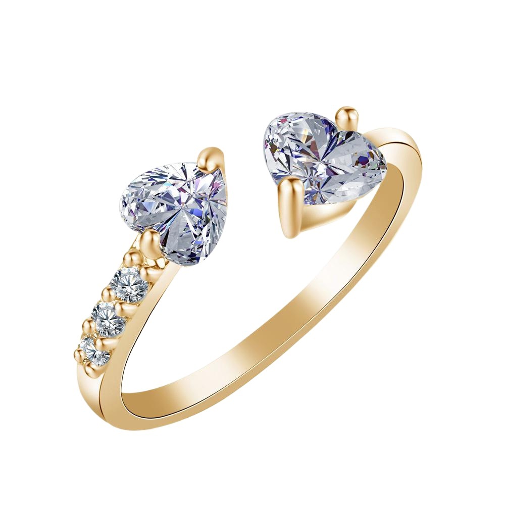 Cross-Border Temperament Korean Style Double Heart Full Diamond Fashion Open Ring Live Mouth Adjustable Zircon Women's Ring Christmas Gift