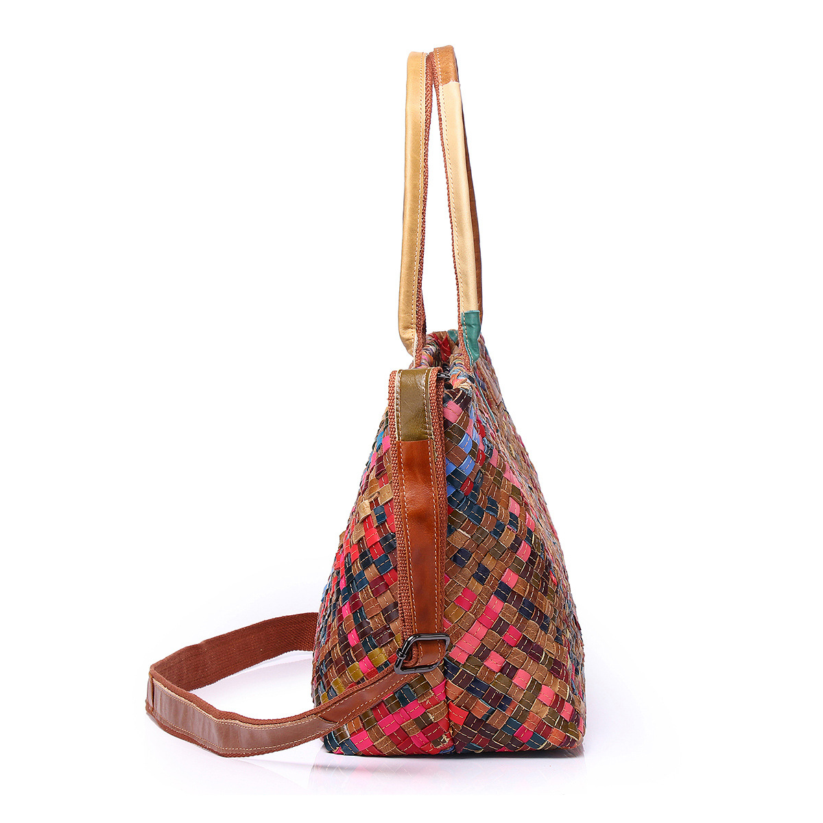 Picture of Cross-border Genuine Leather Color Stripe Woven Bag Fashion Design Trendy Bag Cowhide Shoulder Crossbody Tote Bag Women's Bag
