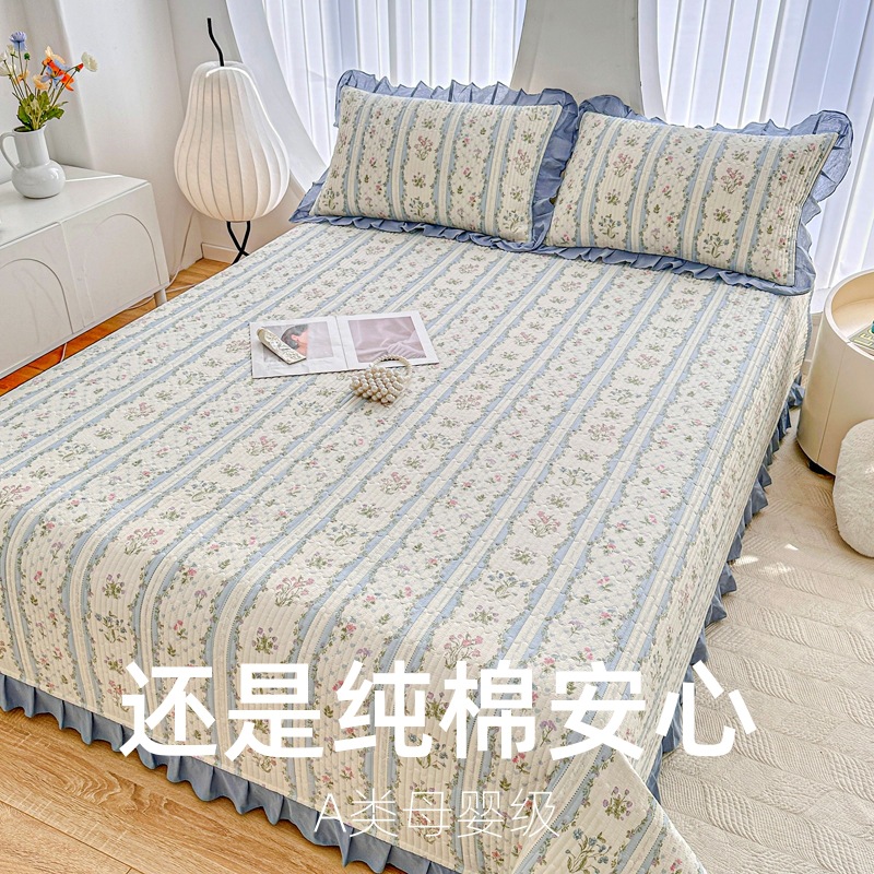 Class a Pure Cotton Bed Cover Three-piece Set Four-season Pillowcase Simple Cotton Thickeneded Bed Sheets Tatami Quilted Bed Cover ins