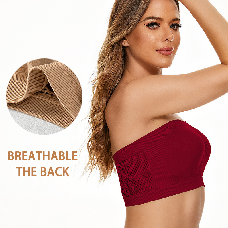 Picture of Foreign Trade Strapless Strap Mesh Underwear Top Outer Wear Anti-running Light Inner Wear Hollow One-line Tube Top Women Amazon