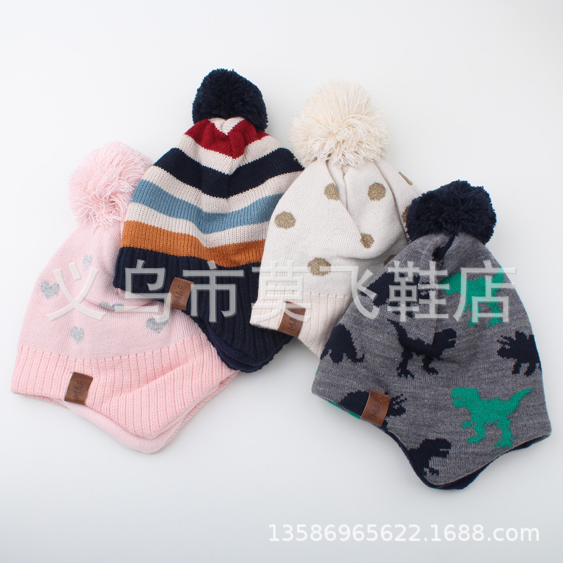 Picture of Children's Hat Autumn and Winter Boys' Ear Protection Hat Comfortable and Warm Dinosaur Pullover Cap Fleece-Lined Wool Hat for Boys and Girls