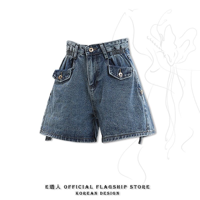 Hong Kong Style New Style Chubby Girl plus size Denim Shorts Women's New Style Small Style Hot Pants Hot Pants with Curled Edge and Wide Leg
