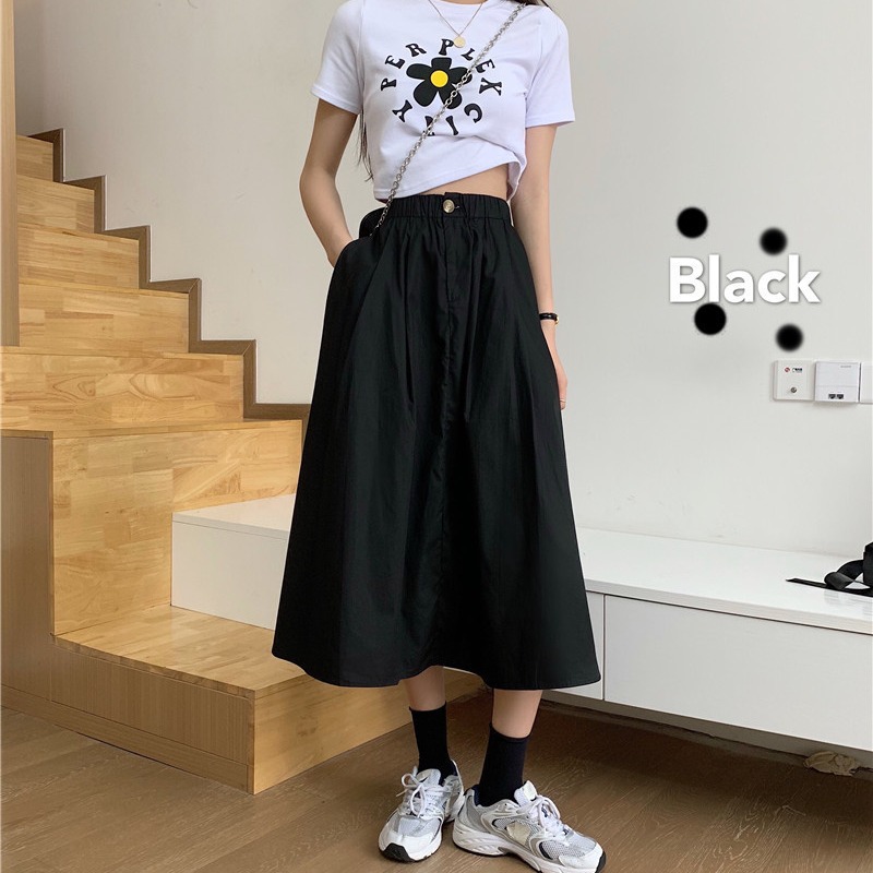 2024 Autumn and Winter plus size chubby girl Hong Kong Flavor A- Shaped Skirt Women's Korean-style High Waist Slimming Mid-length Umbrella Skirt