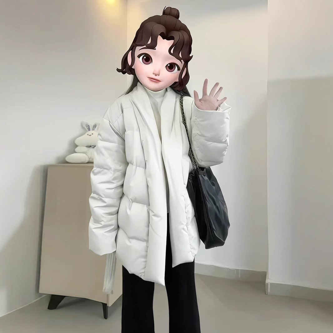 2025 Winter New Cotton Clothes Women's Korean Style Solid Color Easiest for Match Loose Cotton Jacket Jacket Lace-Up Waist Bread Clothes Trendy