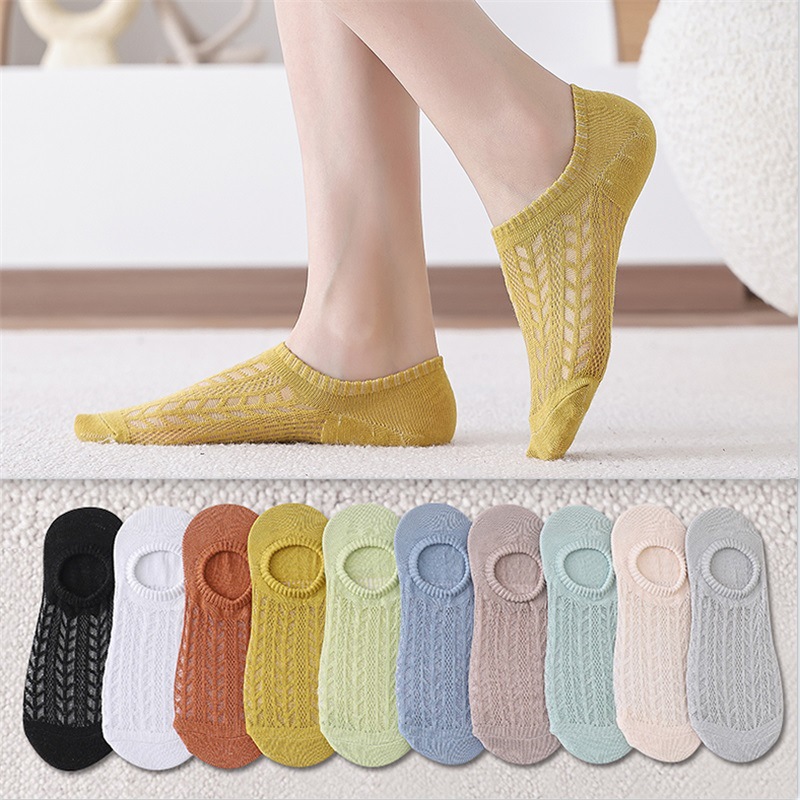 Boat Socks Women's Spring and Summer Thin Summer Breathable Mesh Air-conditioning Socks Shallow Mouth Short Socks with Silicone Non-slip Invisible Socks
