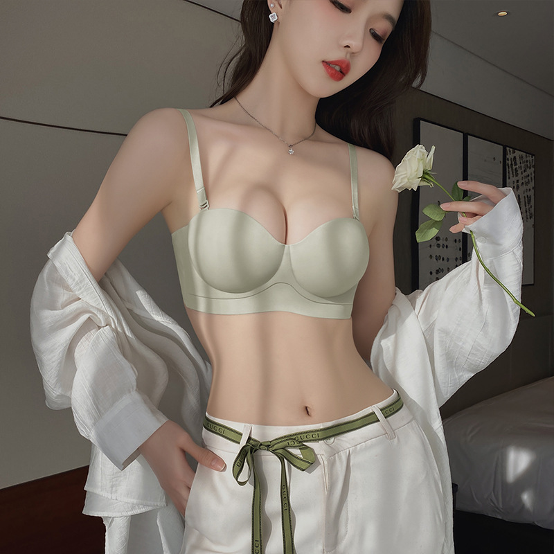 Gather-up Underwear Women's Small Chest Seamless Large Thickened Breast Anti-sagging Half Cup Bra Non-slip Comfortable Without Strap