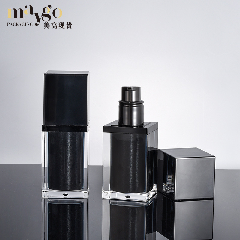 New square right angle black acrylic vacuum 15ML water emulsion bottle portable emulsion essence bottle
