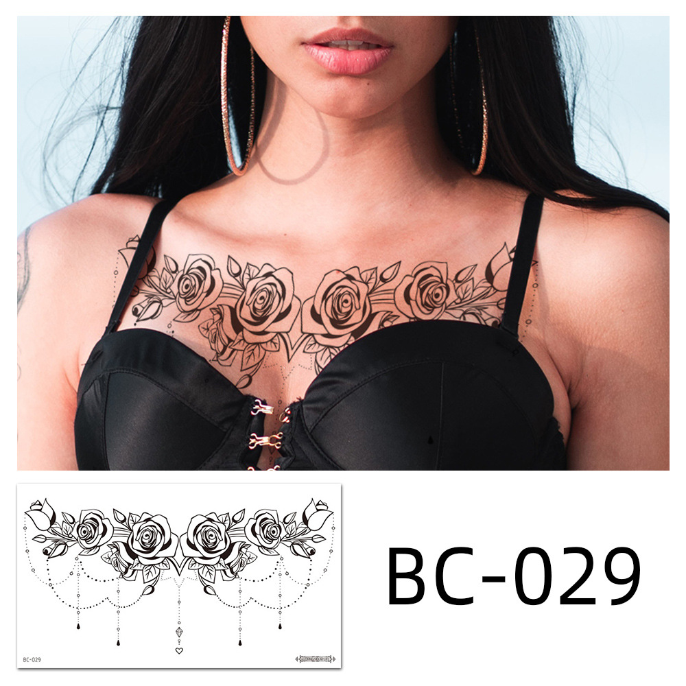 Picture of 2022 new cross-border supply waterproof tattoo stickers simple black and white flower sternum stickers personalized tattoo wholesale
